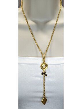 Bohemain Gold-Tone Y Drop Necklace With Geometric And Black Glass Charms